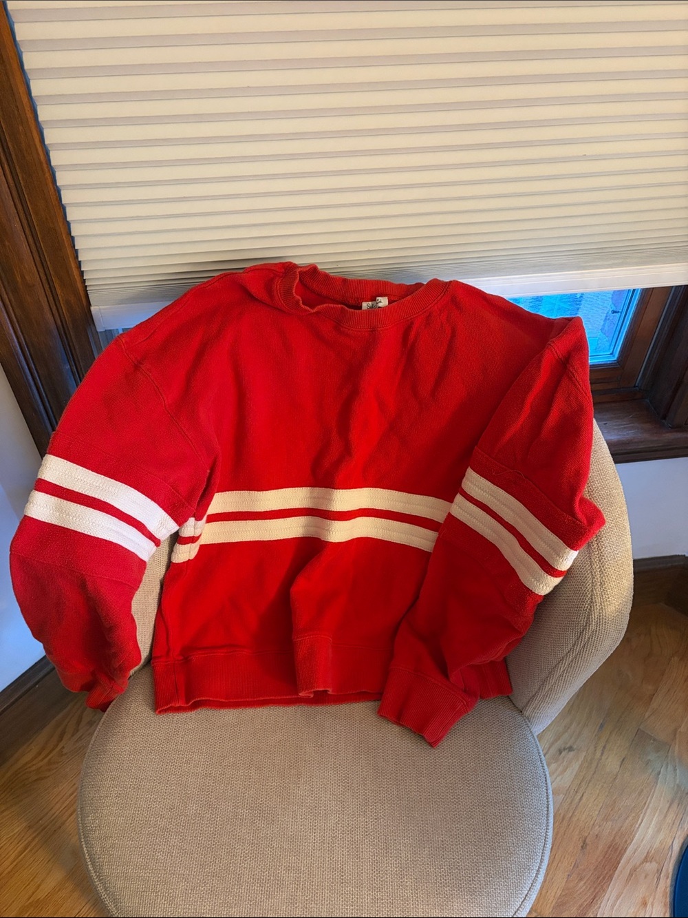 Splendid Red Crewneck Sweater with White Stripes